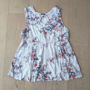 Torrid White Floral Polka Dot Tiered Ruffle‎ Tie Neck Tank Top Women's L